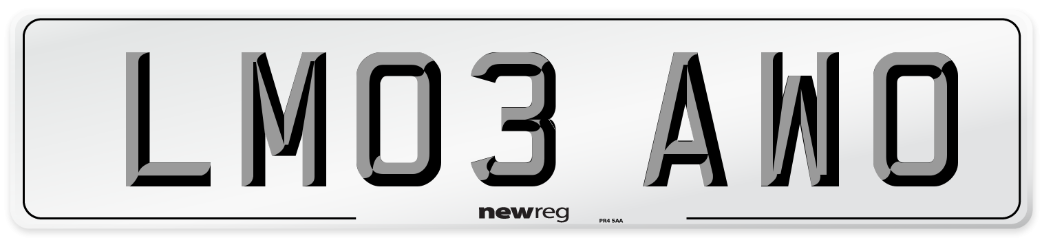 LM03 AWO Number Plate from New Reg